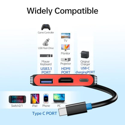 Switch 2 Portable Dock, USB C Hub Docking Station for Switch 2/1/OLED, 4K@60Hz HDMI TV Mode, 10Gbps USB 3.2, 100W PD Charging, Plug & Play Travel Dock