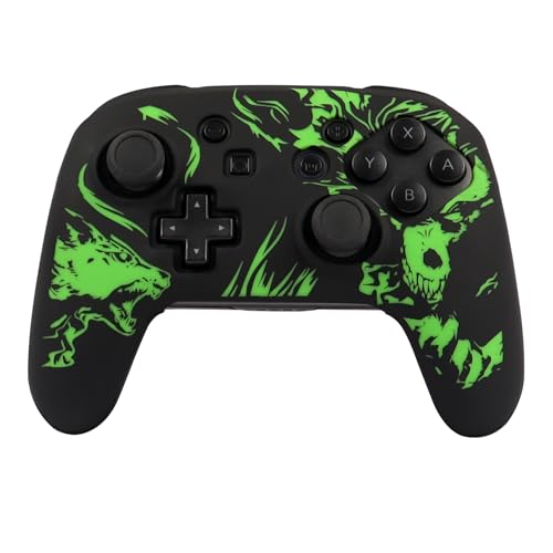 Wolf Controller Skin Cover for NS Switch Pro Controller, RALAN 1 controller skin+4 Customised Thumb Grips Caps Accessories - color: Wolf Green