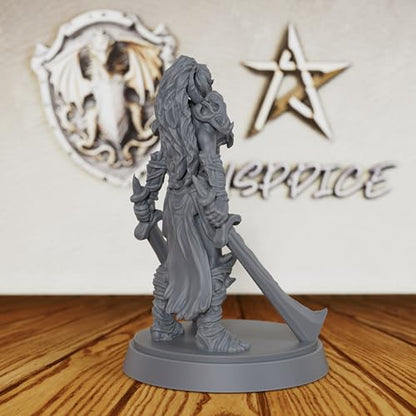 Fantasy Warrior Figure for DND Campaigns - Unpainted 28mm Barbarian Chieftain Miniature for Tabletop RPG, TRPG Battles & Army Building - Hand-Paint Ready Hero Model-AS130