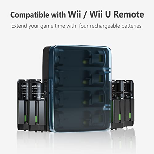 Battery Charger for Wii & Wii U Remote Controller,4pcs 2800mAh NiMH Rechargeable Battery Packs with 4-in-1 Charging Station for Wii & Wii U Game Remote [ Latest Upgrade Version]-Black - color: Black