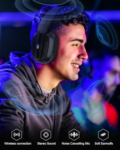 Jeecoo 2.4GHz Wireless Gaming Headset with Microphone for PC PS5 PS4, Bluetooth 5.3 Gaming Headphones with Noise Canceling Mic for Laptop, Mobile, Mac, Stereo Sound, 50+Hr Battery, Low Latency - color: Black