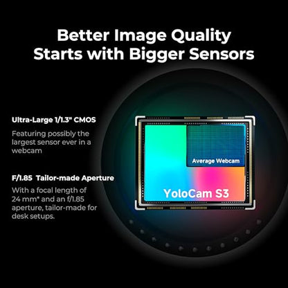 YOLOLIV YoloCam S3, 4K Streaming Webcam for PC & Mac | 1/1.3'' Sensor,DSLR-Like Control, Cinematic Effects,4X Zoom, HDR,Uncompressed Video,Optimized PD AutoFocus,USB-C for PC & Mac