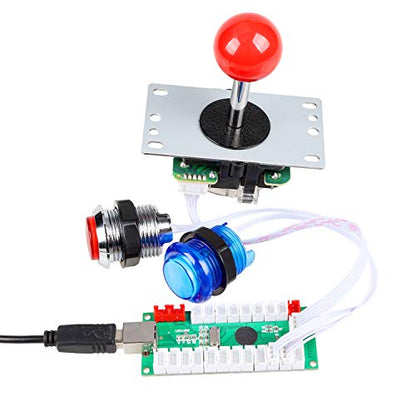 Fosiya 2 Player LED Arcade Joystick and Buttons Kit for Arcade PC Game Controller Mame Raspberry Pi Retro Controller (Red & Blue Kit)