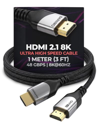 HDMI 2.1 8K Ultra High Speed Cable 1m/3.3ft 48 Gbps 8K@60Hz 4K@120Hz HDR10+ HDCP 2.3 eARC Dolby Vision for PS5/Xbox/Switch 8K/4K TV, Laptop, PC Monitor, Blu-ray Player (1m/3.3ft) - size: 3.3 ft