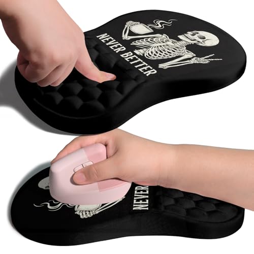Ergonomic Joint Wrist Support Mouse Pad with Memory Foam Cushion Massage Bump, Carpal Tunnel Pain Relief Mousepad Slope Design for Wrist Rest, 11.8x7.9 in, Funny Skeleton - color: Funny Skeleton