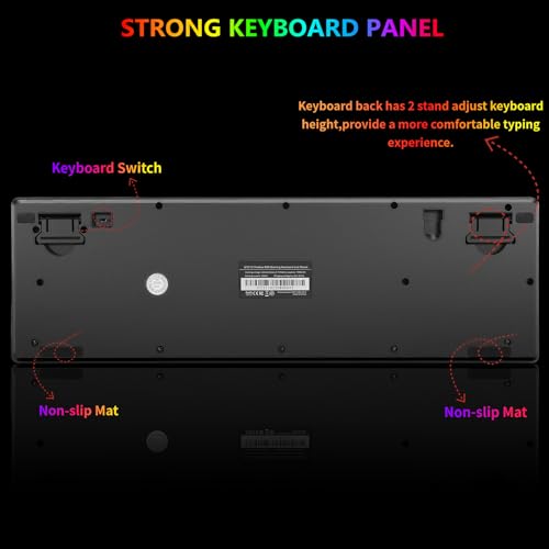 Wireless RGB Gaming Keyboard and Mouse - Rechargeable RGB Backlit,Long Battery Life,Mechanical Feel,7 Color Gaming Mouse for PC Game and Work