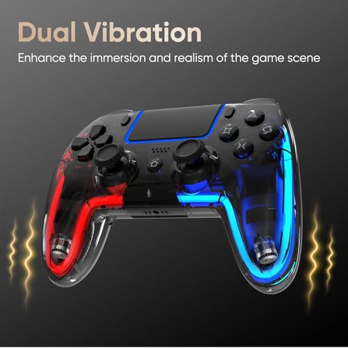 BETMI Wireless Controller for PS5, Pro/Slim/MAC/PC (Transparent Black) | Hall Effect Joysticks, Dual Vibration, Marco/Turbo/3.5mm Jack/6-Axis Gyro, Speaker, LED Gamepad for Steam Deck, L Red R Blue - color: Transparent Black, L Red R Blue