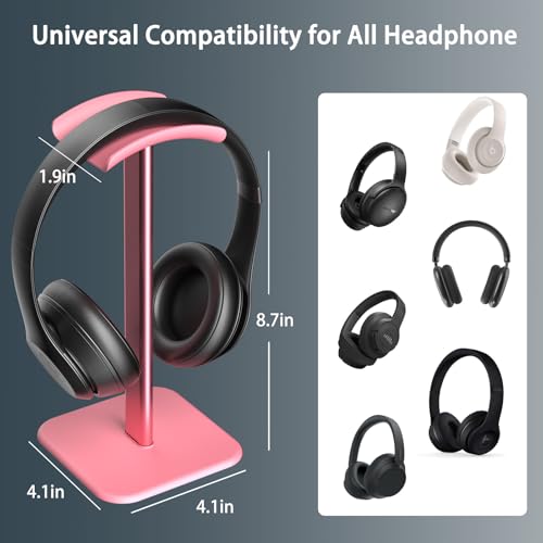 Headphone Stand for Desk - Headset Stand Headphone Holder (Pink) | with Aluminum Hanger and Plastic Headrest, headphone holder for AirPods Max, Sony, Bose, Beats and More - color: Pink