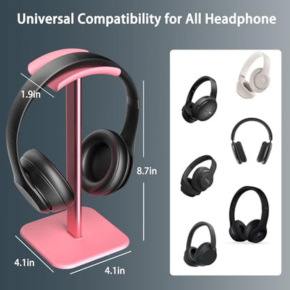 Headphone Stand for Desk - Headset Stand Headphone Holder (Pink) | with Aluminum Hanger and Plastic Headrest, headphone holder for AirPods Max, Sony, Bose, Beats and More - color: Pink
