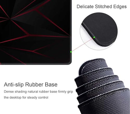 Mouse Pad Gaming, Large Mouse Pads for Desk, Keyboard Mouse Mat Desk Pad, Non-Slip Rubber Base with Stitched Edges Mousepad, 31.5x11.8 inch Abstract Polygonal Triangle Dark Red - color: Abstract Polygonal Triangle Dark Red