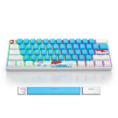 Blue and White Mechanical Gaming Keyboard 60%, 61 Keys Small Wired RGB Keyboard with PBT Keycaps, Anti-Ghosting for Game/Office - color: 61 Blue/Red Switch