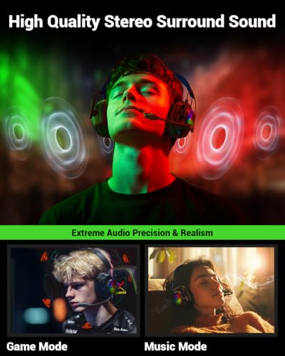 Krysenix Wireless Gaming Headset with Noise Canceling Microphone for PC, PS5, PS4, Switch, Mac, 2.4 GHz Wireless & Bluetooth 5.4 Gaming Headphones, Cool RGB Lighting, 50Hr Battery, 50mm Drivers(Blue) - color: Blue