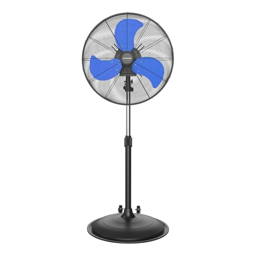 20-Inch High Velocity Pedestal Fan, 5000 CFM Heavy Duty Oscillating Metal Standing Fan with Rolling Casters, 3-Speed Commercial Industrial Fan for Warehouse, Garage & Patio (UL Listed) - color: Blue, size: 20 Inch-AC