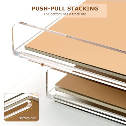 2 Pack- Stackable Paper Letter Tray, A4 File Tray Desk Organizer, Acrylic Desk Organizers and Accessories Sorter, Clear Workspace Office Supplies Organizers, 12.4inx8.86inx3.46in - style: Thin 2 Tier Trays