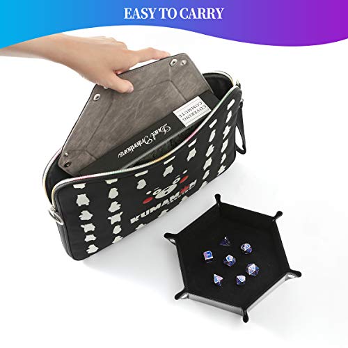 Grajar 2 Pcs Portable Folding Dice Rolling Tray Set for RPG DND Table Games - PU Leather and Velvet Holder Storage Box - Black and Grey… - color: Black and Grey