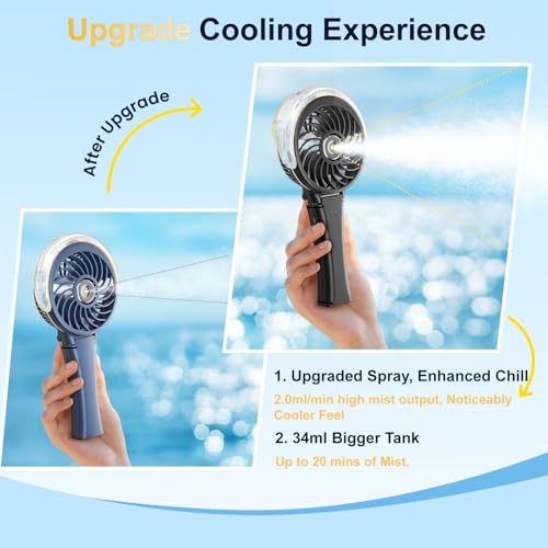 HandFan Upgraded Handheld Misting Fan, Portable Mister Fan, Personal Spray Water Mist Fans Rechargeable, Foldable Electric Mini Fans for Summer Beach Travel Makeup Concerts, Gifts for Women(Black) - color: Black, style: HF318C