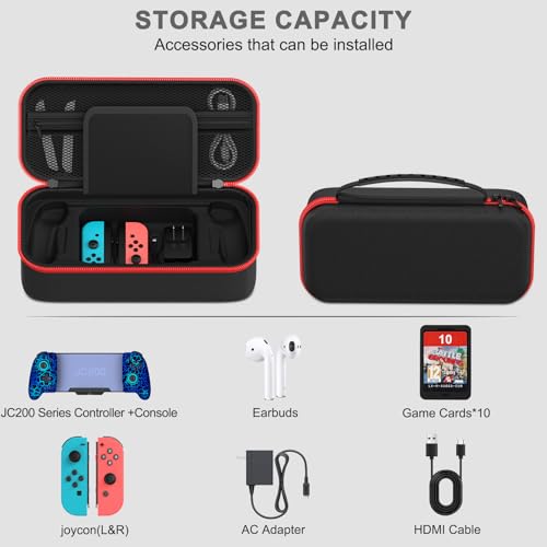Customized Switch Travel Case for JC200 Switch Controller, Protective Hard Shell Case Large Capacity Holds Switch Controller, Switch Console, AC Adapter, Headset and 10 Game Cards for Cases & Storage