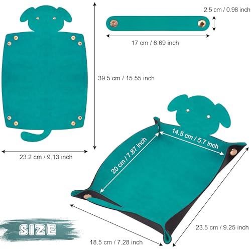 SIQUK 2 Pieces Dog Dice Tray Folding Dice Rolling Trays PU Leather Scroll Dices Holder Storage for D&D RPG Games (Cyan, Black) - color: Cyan, Black
