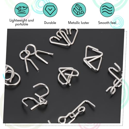 Metal Wire Puzzle Set of 8 with Pouch, Brain Teaser Puzzles IQ Test Ring Disentanglement Unlock Interlock Game Trick Metal for Party Favor Challenge(B Style) - style: B Style