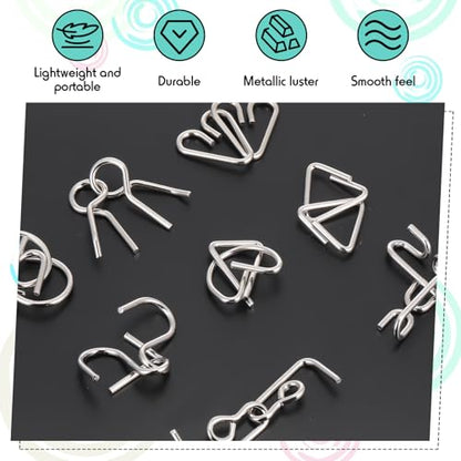 Metal Wire Puzzle Set of 8 with Pouch, Brain Teaser Puzzles IQ Test Ring Disentanglement Unlock Interlock Game Trick Metal for Party Favor Challenge(B Style) - style: B Style