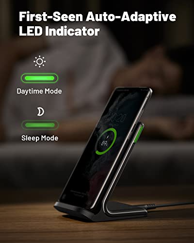 INIU Wireless Charger, 15W Fast Wireless Charging Station with Sleep-Friendly Adaptive Light Compatible with iPhone 17 16 15 14 13 12 Pro Max Samsung Galaxy S25 S24 S23 Note 20 Google etc - color: Black