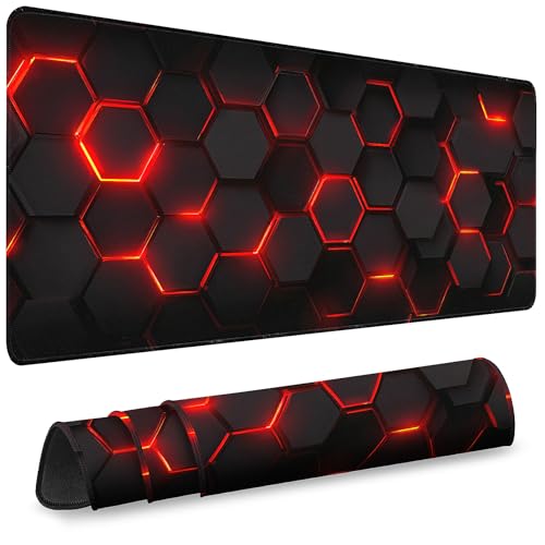 Mouse Pad Gaming - Desk Mat for Keyboard and Mouse - Large Mouse Pads for Desk, Gaming Mousepad with Non-Slip Base, Desks Pad (31.5" X 11.8") for Game, Office and Home - color: Honeycomb Geometry - Black Burgundy, size: 31.5L x 11.8W inches