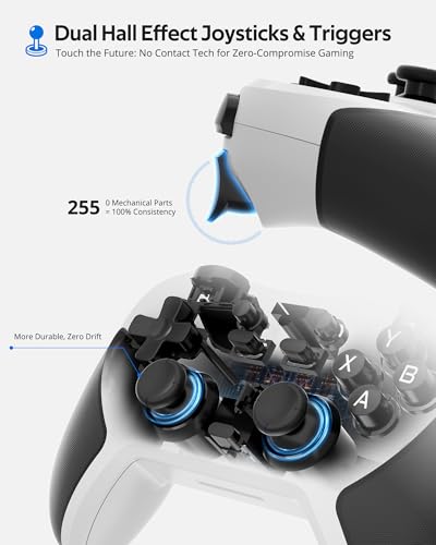 abxylute C5P Wireless Gaming Controller for PC/Switch/iOS/Android/PS3/PS4/Steam/MAC, 2.4 GHz Hall Effect Stick & Trigger Turbo-Remappable Back Buttons Rubberized Grip Console Layout Gamepad Vibration - color: White & Black