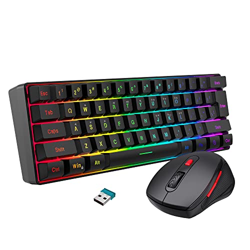 Snpurdiri 60% Wireless Gaming Keyboard and Mouse Combo, Include 2.4G Small Mini 60% Merchanical Feel Keyboard, Ergonomic Design Vertical Feel Wireless Mouse | Include Small Mini 60 Percent Keyboard, Ergonomic Design Vertical Feel Wireless Mouse - color: B
