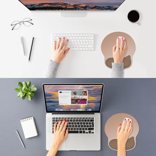 ITNRSIIET Ergonomic Mouse Pad with Wider Memory Foam Wrist Rest +17% - Curved Cushion Reduces Pressure 20%, Pain Relief, Non-Slip, Smooth, Cute Colors, 9.85 x 9 in, Soft Brown Gradient - color: Soft Brown Gradient