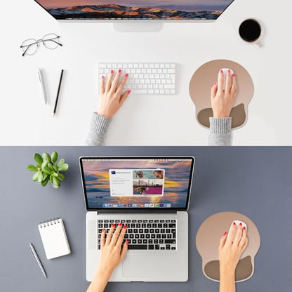 ITNRSIIET Ergonomic Mouse Pad with Wider Memory Foam Wrist Rest +17% - Curved Cushion Reduces Pressure 20%, Pain Relief, Non-Slip, Smooth, Cute Colors, 9.85 x 9 in, Soft Brown Gradient - color: Soft Brown Gradient