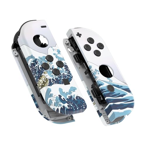 eXtremeRate DIY Replacement Shell Buttons for Nintendo Switch & Switch OLED, The Great Wave Soft Touch Custom Housing with Full Set Button for Joycon Handheld Controller - Console Shell NOT Included - color: The Great Wave