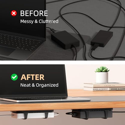 Universal Silicone Laptop Charger Holder,Under Desk Power Brick Mount Organizer for Charging Brick & Cables,Flexible Non-Slip Power Bricks Mount,Secure Supply Holder for Laptop Charger,Black - color: Black