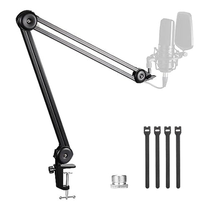 BOYA Microphone Boom Arm,Large Mic Arm (46 inch) with Desk Mount & 5/8"to 3/8"Screw Adapter Heavy-Duty Microphone Arm Stand Adjustable &Foldable for Streaming/Podcast/Gaming(BY-BA20)