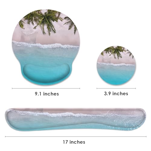 Ergonomic Mouse Pad Set with Wrist Rest, Ocean Blue | Summer Beach Non-Slip Rubber Base Wrist Cushion Support and Coasters Mousepad with Wrist Support for Computer Keyboard - color: Blue Ocean