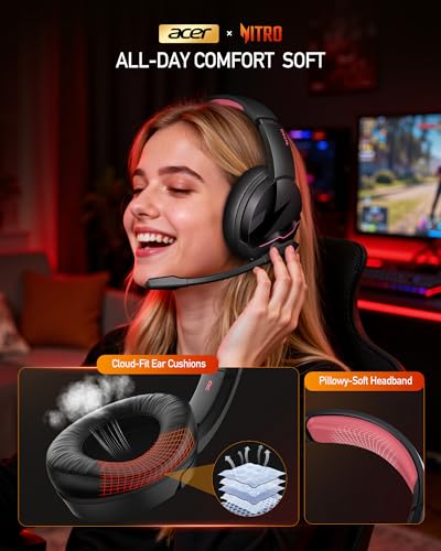 Acer Wireless Gaming Headset, PS5 Headset with 2.4GHz for Ps5, Ps4, PC, Switch, Bluetooth 5.3 + 100Hrs Gaming Headphones with Noise Canceling Mic for Laptop, Mobile, Mac, 50mm Drivers (Blackpink) - color: BlackPink