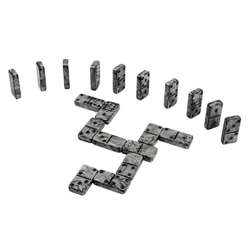 Dominos Set for Adluts - Double 6 Jumbo Domino Set - 28 Thick Marbleized Black and Gray Tiles - Dominoes Set for Adults and Kids, Classic Board Game for Family Nights & Travel (Black & Grey Case) - color: Gray