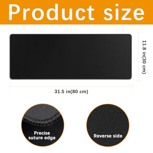 4 Pcs Large Gaming Mouse Pad Black 31.5x11.8 in,Extended Desk Keyboard Pad with Micro Weave Cloth, Edges Stitched Gaming Mouse Pad Pack for Office and Home Use