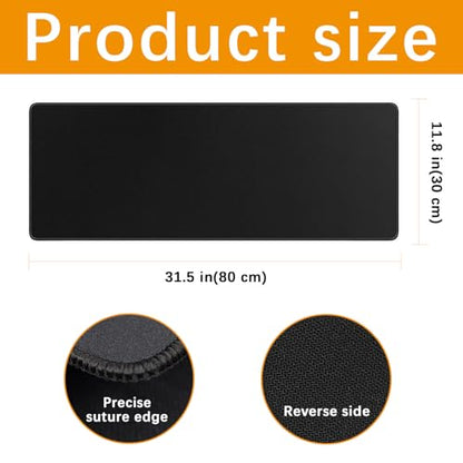 4 Pcs Large Gaming Mouse Pad Black 31.5x11.8 in,Extended Desk Keyboard Pad with Micro Weave Cloth, Edges Stitched Gaming Mouse Pad Pack for Office and Home Use