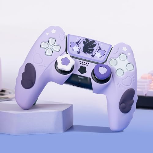 GeekShare Controller Skin Set, Compatible with PlayStation 5 Wireless Controller, Anti-Slip Silicone Protective Cover Case,Includes 2 Thumb Grips and 2 Stickers (Star Wings Purple) - color: Star Wings Purple