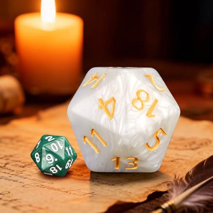 20 Sided DND Dice,D20 Giant Polyhedral Dice,55mm Titan Large Pearl Color D20 Dice,20 Sided Cube D&D Dice Set for Dungeons and Dragons, RPG, MTG Table Games(White Pearl) - color: D-20 White