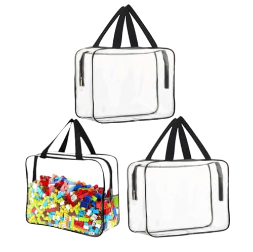 Large Toy Storage Bags PVC Waterproof Organizers Toy Bags Reusable Clear PVC Board Game Storage with Zipper and Handle for Board Games, Building Blocks, Puzzles, Kids Books (Black-3PCS) - color: Black-3PCS