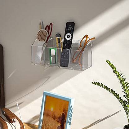 Acrylic Pen Holder Organizer 4 Compartments, Clear Makeup Brush Holder, No Drill Wall Mounting Pencil Holder for Office Accessories - size: 4 Compartments