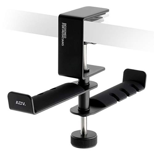 ADV. Dual Suspension Headphone Stand – Floating Headset Stand with 360° Rotating Arm, Adjustable Clamp for Desk/Table, Steel Metal Holder, 3.5mm Jack Mount, Universal Fit, [Black] - color: Black