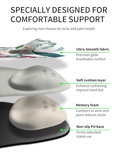 Palm-Rest and Wrist-Hugging Mouse Pad Wrist Rest, Ergonomic Wrist Support with Curve Fitting Cushioned Memory Foam for Carpal Tunnel Pain Relief, 9.9 x 8.3 Inch, Blossoms - color: Blossoms