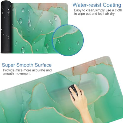 Large Mouse Pad 31.5 x 11.8 in, Gaming Mousepad with Stitched Edges, Premium Microfiber Cloth Surface, Waterproof Non-Slip Base Keyboard Desk Mat for Home Office Gaming, Marble Green - color: Marble Green, size: 31.5L x 11.8W inches