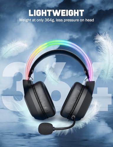 ONITOON Gaming Headset with Microphone, RGB Lights, Detachable Cat Ear, Lightweight Over-Ear Headphones with Adjustable Headband for PC, PS4, PS5, Mac, Switch, Surround Sound, in-Line Control, Black - color: Black