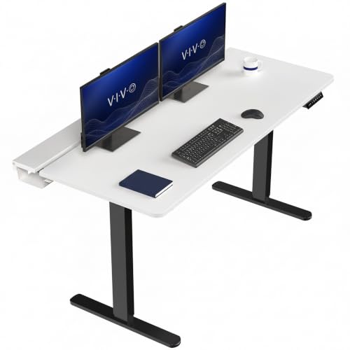 VIVO White 60 x 30 in Standing Desk, DESK-KIT-1B6-P3W | Electric, Holds 220 lbs, Sit Stand, Height Adjustable, Cable Tray, Full-Size Mouse Pad, Office Furniture, Black Frame - color: White Top / Black Frame, size: 60 x 30