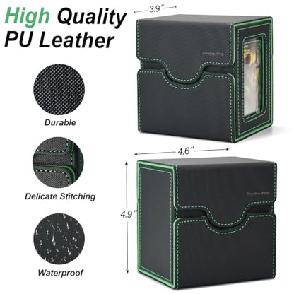 Commander Deck Box for MTG/PTCG/TCG - Patent Pending, Black Green | Card Deck Box with Display Fits 100+ Double-Sleeved Cards, Magnetic Trading Card Box with Dice Tray & 35PT Card Holder - color: Black Green
