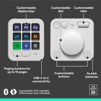 Logitech MX Creative Console 9 Customizable Keys - Pale Grey | Stream Deck accessories, graphic design, Adobe, Zoom, Spotify, 3-month Adobe Creative Cloud membership - color: Pale Grey