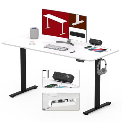 SANODESK Electric Standing Desk with Desk Clamp Power Strip 48"x 24" Whole-Piece Desktop Height Adjustable Stand Up with Cable Management Sit Stand Home Office Desk Black Frame/White Top - color: Black Frame+white Top, size: 48"x24"